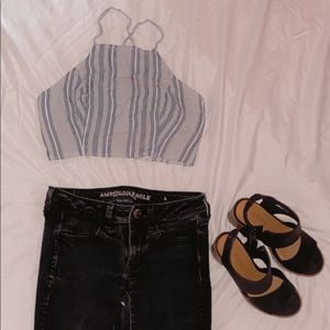 AE blue and white striped crop top